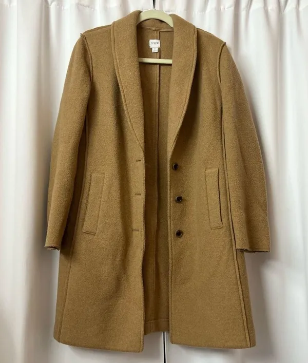 J. Crew Factory Beige Tan Button Up Winter Wool Coat Size 6 Small Peacoat - Image 3