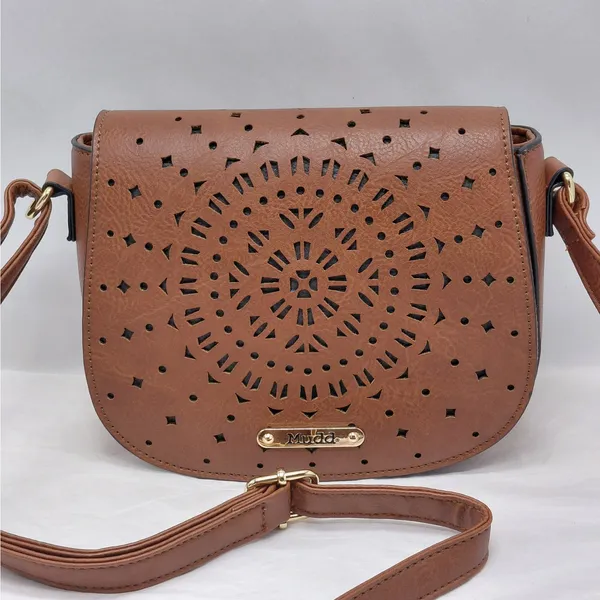 Mudd Womens Brown Shoulder Bag Small Cut Out Boho Festival Western Saddle Bag Purse - Image 5
