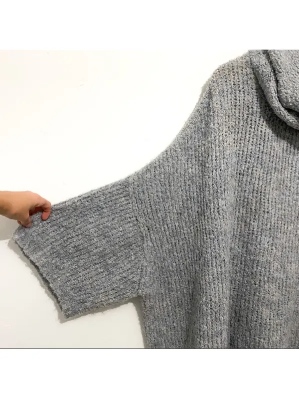 Free People Oversized Gray Cowl Neck Turtleneck wool alpaca Tunic Sweater m/l - Image 3