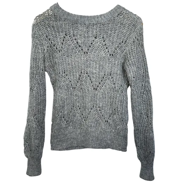 Abercrombie & Fitch Gray Wool Knit Pointelle Long Sleeve Crewneck Sweater Size S - Image 3