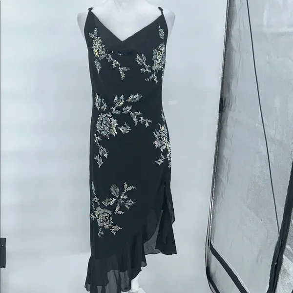 SHEIN BAE Rhinestone Floral Pattern Split Thigh Cami Dress Size Large - Image 4