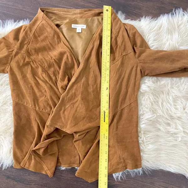 Coldwater Creek Vintage Brown Suede Open Front Flowy Leather Jacket S - Image 8