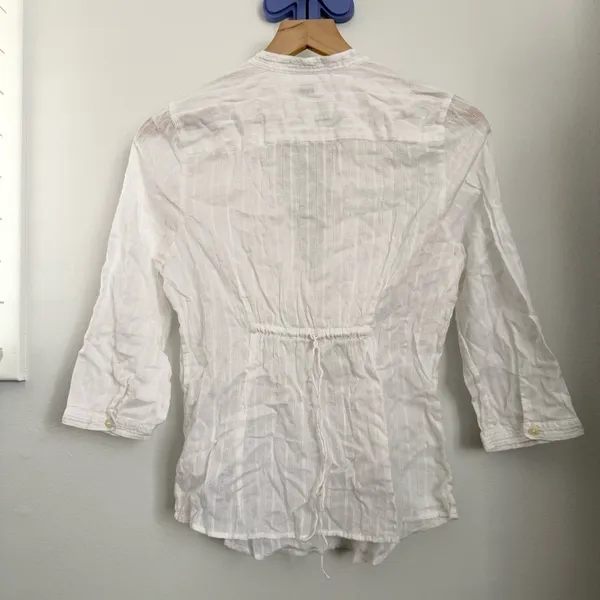 Abercrombie & Fitch Y2K Large Sheer Peasant Babydoll Top Boho Dainty Deep V Neck - Image 3