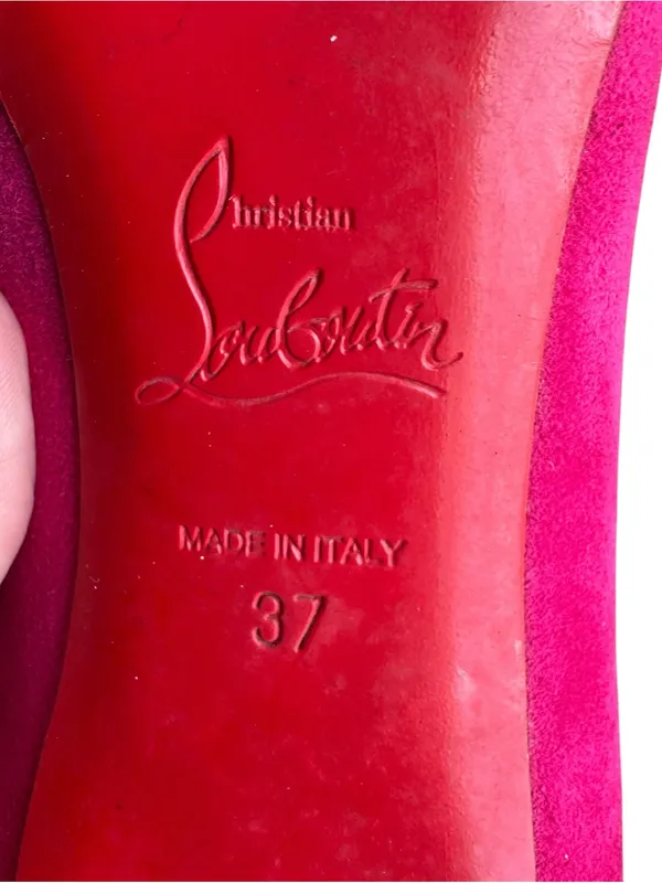 Christian Louboutin - Pink Suede Studded Pointed Toe Kitten Heel Pumps Sz 37 - Image 13