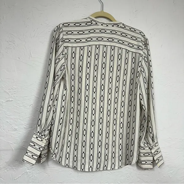 Ann Taylor Black & White Printed Ruffled Blouse Women’s S Preppy Long Sleeve Top - Image 7