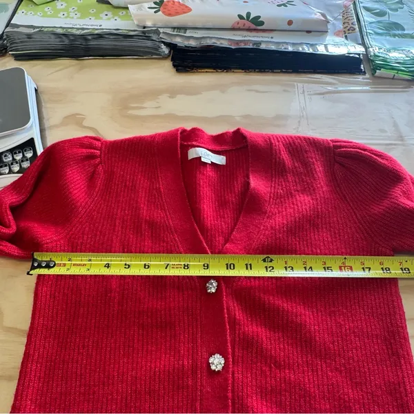NWOT LOFT Rhinestone Buttons Relaxed‎ Fit Knit Cardigan Sweater Red Small - Image 12