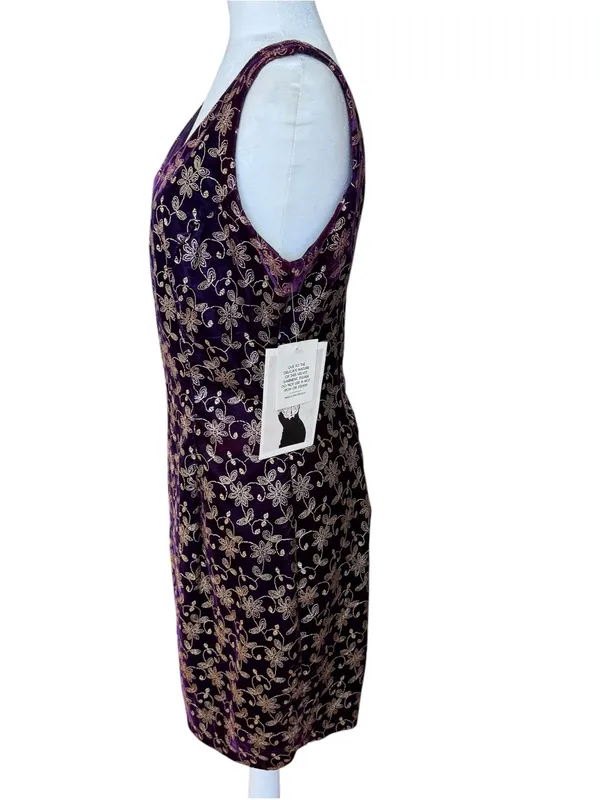 Vintage Jessica McClintock Gunne Sax Velvet Mini Dress 13/14 NWT Purple Gold - Image 9