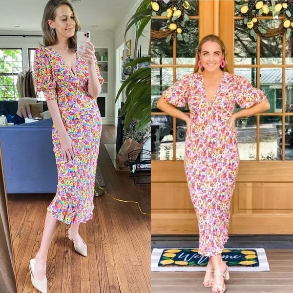 Rixo x target puff sleeves floral spring midi‎ dress size 2 - Image 2