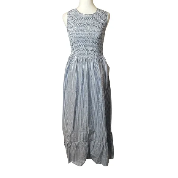 Beau & Ro The Margot Dress Navy White Stripe Small Smocked Nautical Beach‎ Flowy - Image 6