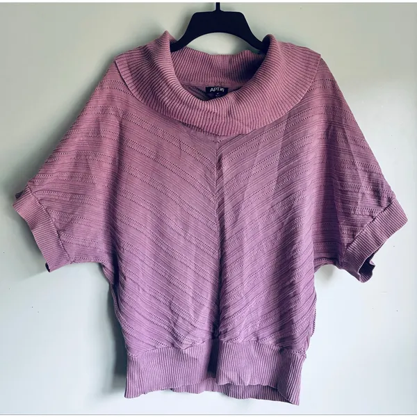 Knit Turtleneck Sweater Lavender Short Sleeve Medium Cottage - Image 6