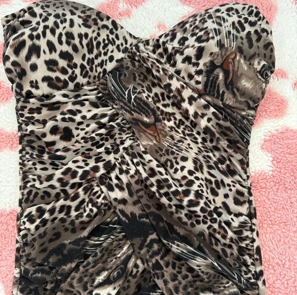 Y2K Leopard Print Bodycon Mini Dress 🐆 Strapless Ruched Corset Dress w/ Built In Bra Pads Size S - Image 5