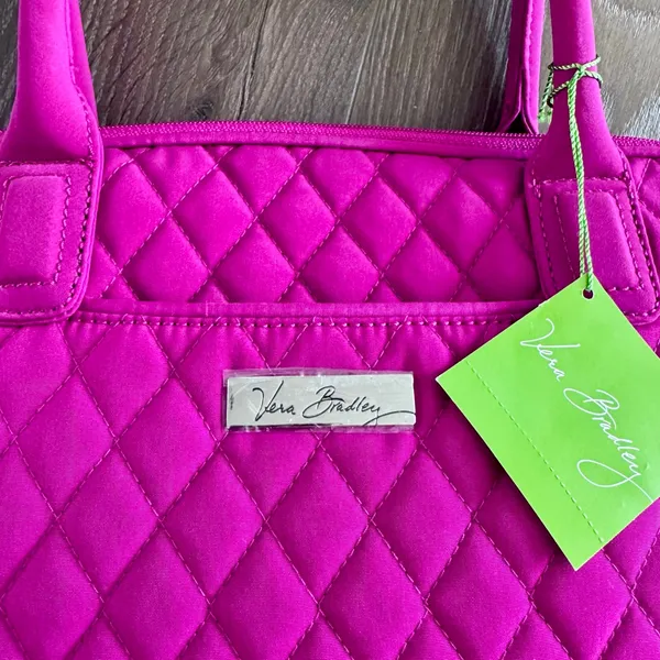 VTG Vera Bradley Zip Around Handbag Shoulder Bag Solid Magenta Quilted NEW - Image 3