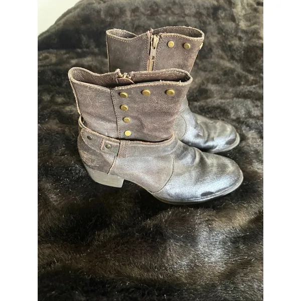 Born Womens 8Leather Grommet Studded Ankle Boots Booties - Image 2