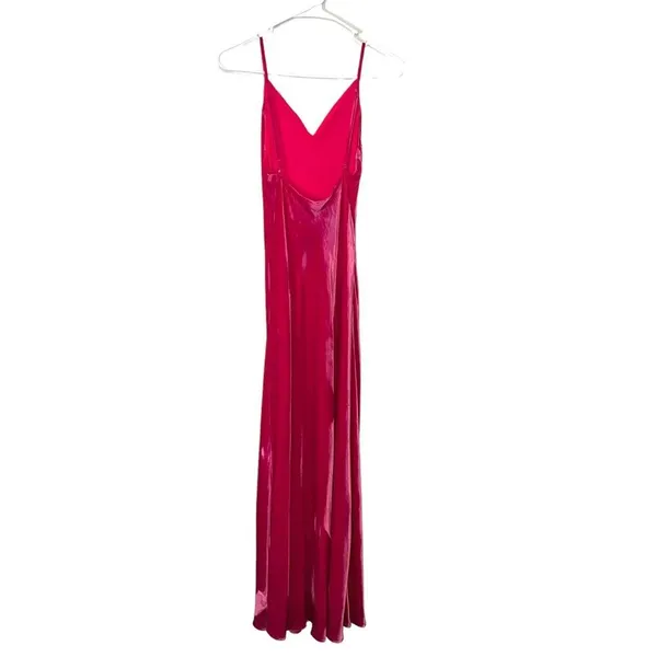 Le Superbe Silk Blend Velvet Bias Slip Maxi Dress Pink V Neck Spaghetti Strap 2 - Image 14