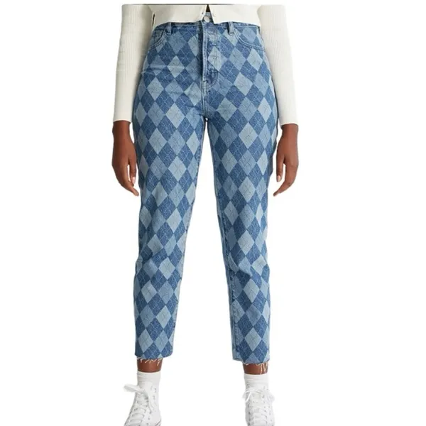 PacSun Eco Diamond Print High Waisted Straight Leg Jeans - Image 3