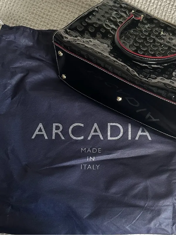 Arcadia Black Patent Satchel with PinkTrim - Image 9