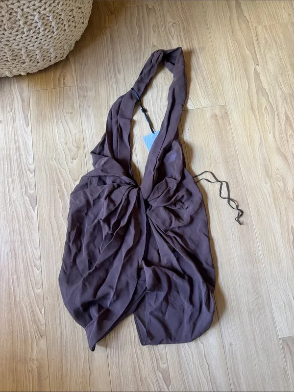 REVOLVE Adela Georgette Silk Top in Brown - Image 2