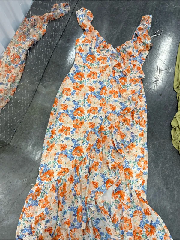 Astr Floral Ruffle Maxi Dress — Orange, Blue & Cream - Image 4