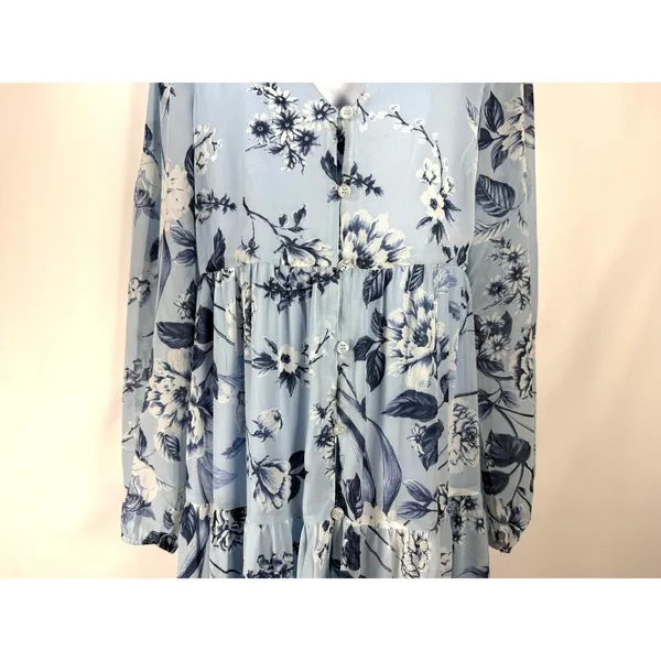 Sugar Lips Maxi‎ Dress Womens Size S Pale Blue Floral Tiered Long Sleeve Cottage - Image 8