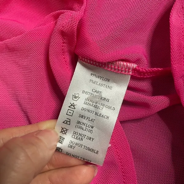 Motel‎ Rocks Hot Pink Mesh Button Down Shirt Long Sleeve Sheer Top XS Neon Pink - Image 3