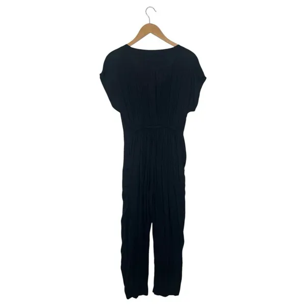 Abercrombie Fitch Jumpsuit Womens XS Lightweight V Neck Short Sleeve Pockets Blk - Image 2