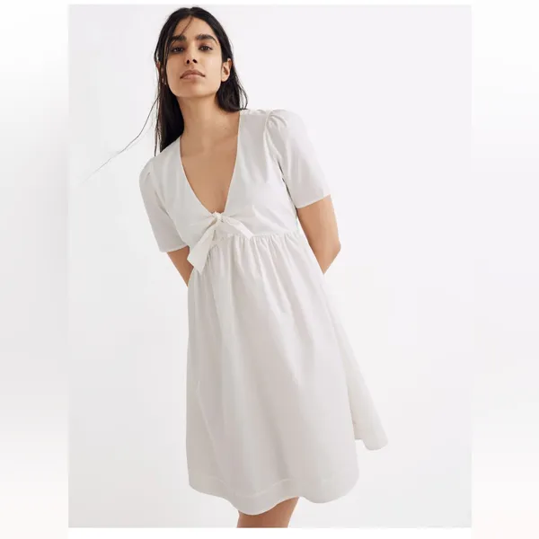 Madewell White Tie Front Poplin Mini Dress size 2‎ - Image 3