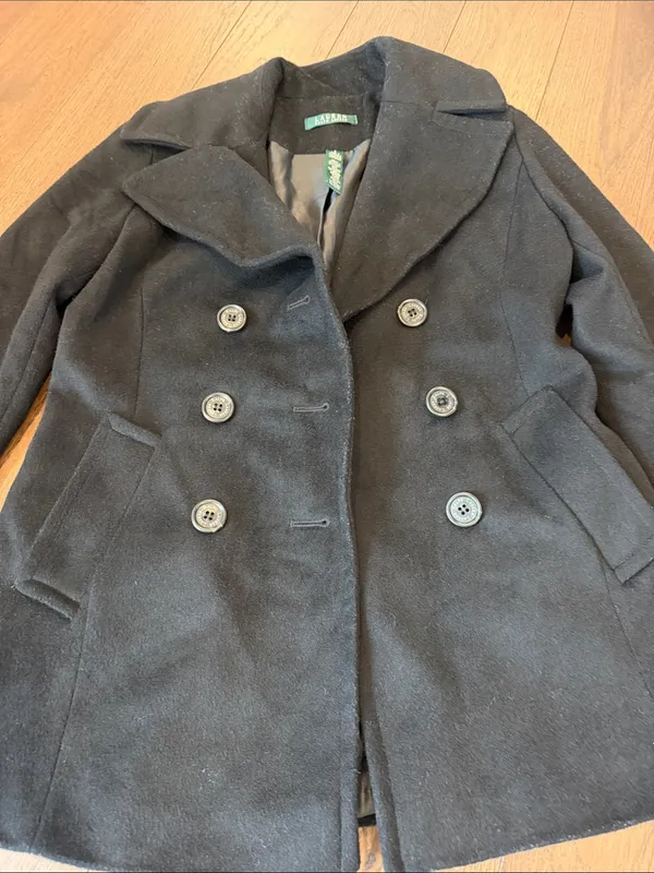 LAUREN Ralph Lauren Black Double-Breasted Wool Blend Peacoat - Size 2 - C54-172 - Image 2