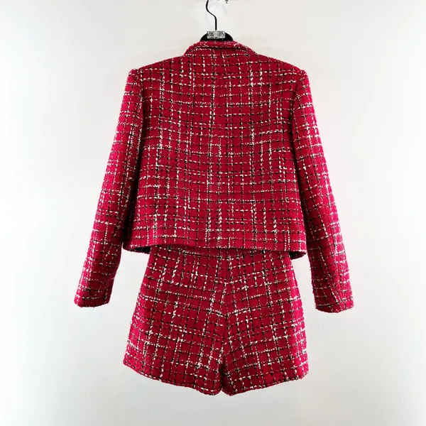 ZARA Tweed Blazer and Mini Skort Matching Set Red XS / S - Image 4