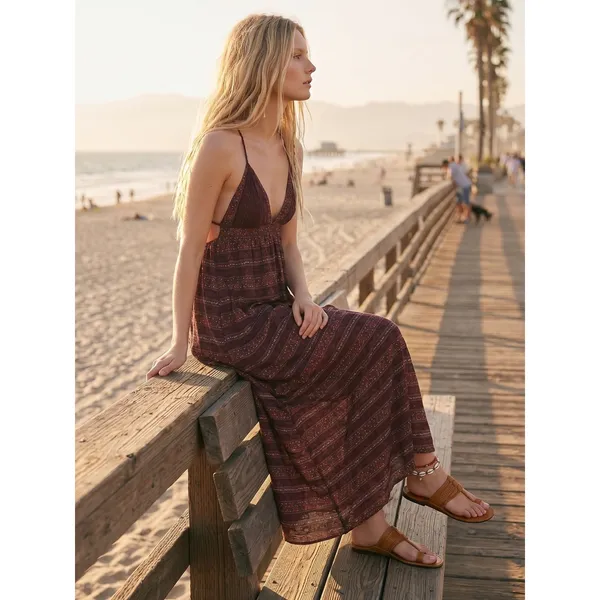 Free People Bohemian Beachy Retro 70s Floral Lace Lotus Maxi Dress Medium - Image 11