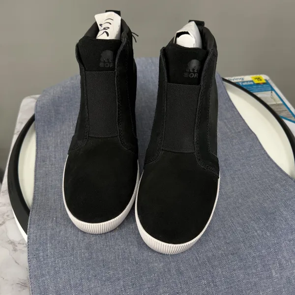 Sorel Out N About Pull-On Wedge‎ Sneaker Women 7 Black Waterproof Suede Bootie - Image 6