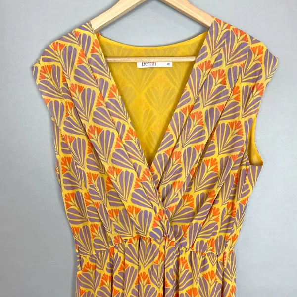 BerrIn Dress Midi Blouson Surplice‎ V-Neck NO BELT Sleeveless Size 40 Floral - Image 3