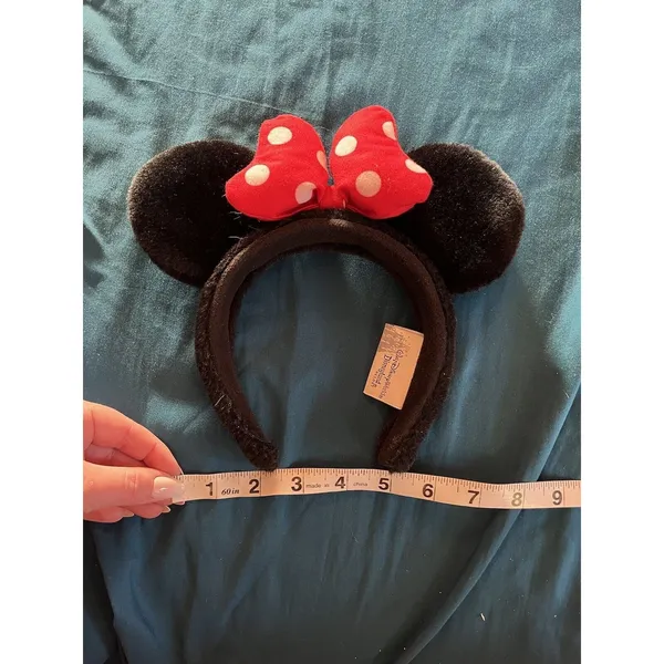 Disney Parks Classic Minnie Mouse Ears Red Bow White Polka Dots Fuzzy Headband - Image 4