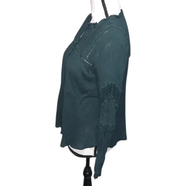 Free People Emma Eyelet Lace Long Sleeve Button Down Shirt Green Cotton Boho - Image 5