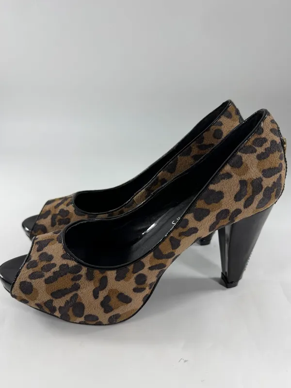 Fabulous Furs Leopard Print Peep Toe Heels Size 8 Y2K Zip Back Pumps - Image 2