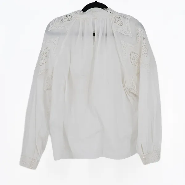 Sézane Cotton Eyelet Lace Mock Neck Long Sleeve Blouse White 46 / 14 - Image 4