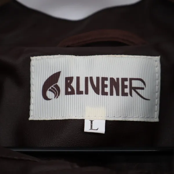 Blivener Jacket Womens Large Brown Faux Leather Full Zip Pockets Long Sleeve - Image 3