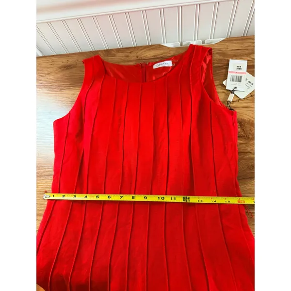 NWT Calvin Klein Fire Red Linen Blend Pintuck Fit & Flare Dress 10 CD8M1583 - Image 10