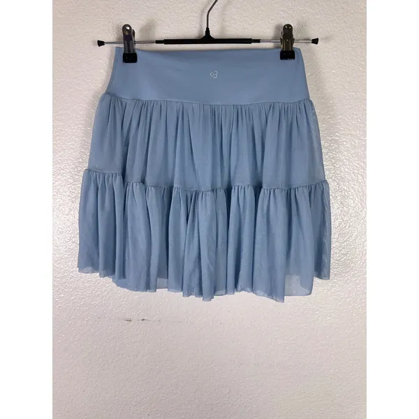 Blogilates Ballerina Skort Light Blue Crossover Waist Mesh Tiered‎ Skirt Small - Image 2