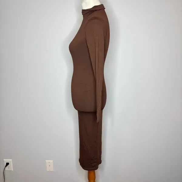 Naked Wardrobe - Brown Turtleneck Long Sleeve Dress - Image 4