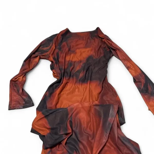 Y2K Brown Abstract Mesh Bodycon Midi Dress Size XL - Image 5