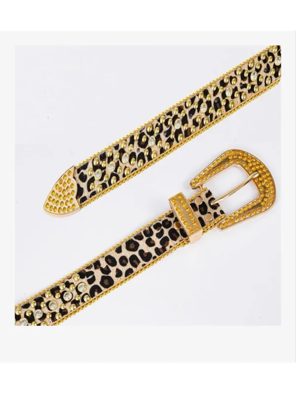 NEW Rhinestone Leopard Bling Belts Women Luxury BB Y2K Cowgirl Belt M - Image 7