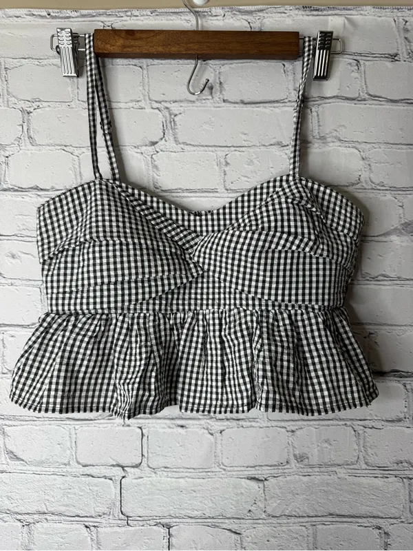 Cheek Black & White Gingham Peplum Crop Top - Image 4