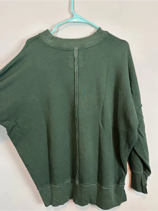 Aerie Oversized Crewneck Sweatshirt Green Exposed Seams XS - Image 5