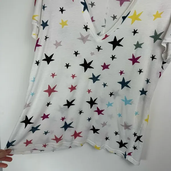 Monrow Womens Vneck Colorful Star Print Tshirt Sz Large Cotton - Image 8