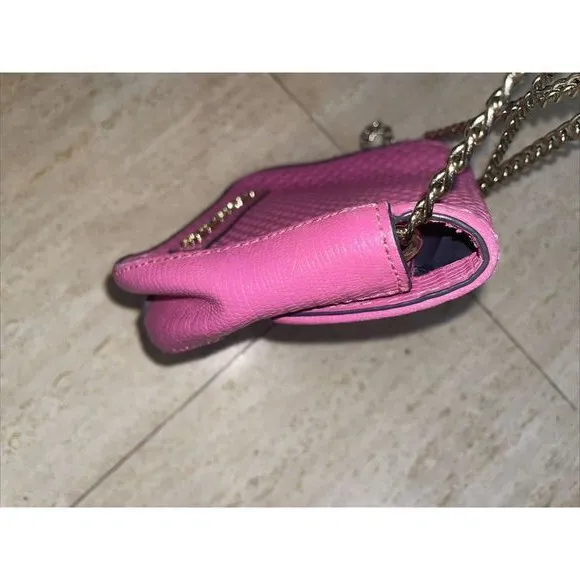 JUICY COUTURE Hot BARBIE‎ Pink Leather Crossbody Shoulder Bag Gold Chain - Image 5
