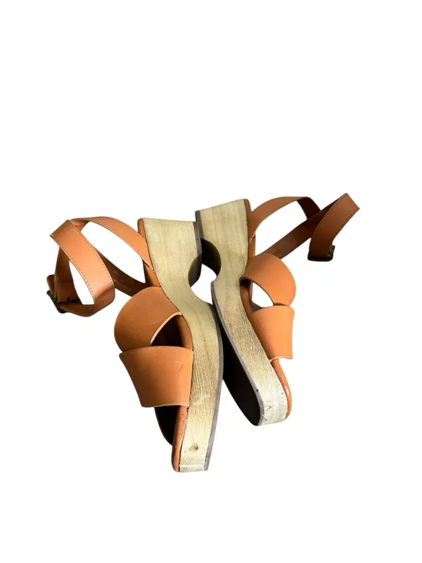 Everlane The Clog Sandals Brown Leather Crisscross Wood Platform 8.5 - Image 7