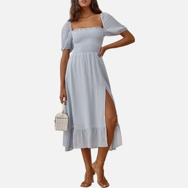 Reformation Midi Dress smocked meadow short sleeve womens Blue (xsmall) party - Image 9