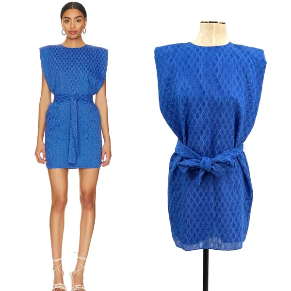 Amanda Uprichard Kenwood Dress Mini Textured Belted‎ Mirtillo Blue Size XS - Image 2