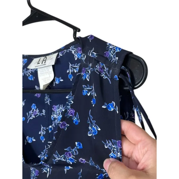 Vintage Los Angeles‎ Gal Navy Floral Print V neck Sleeveless Knee Length Dress 6 - Image 4