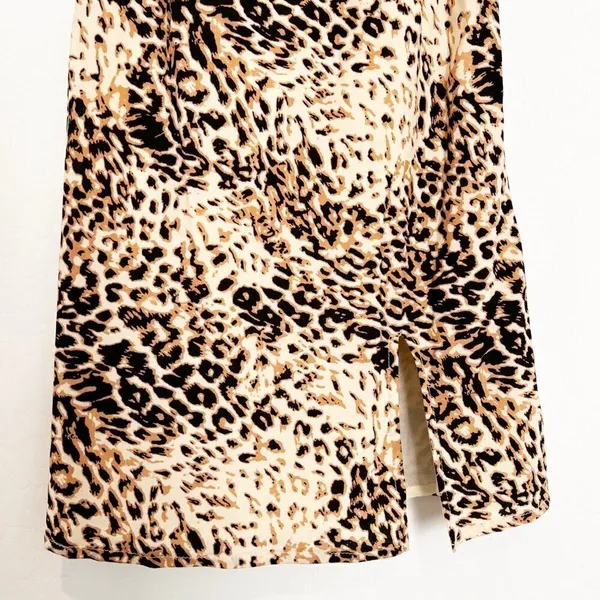 Beginning Boutique Dress Size 2 Brown Leopard Slit Square Neck Mini‎ Maximalism - Image 3